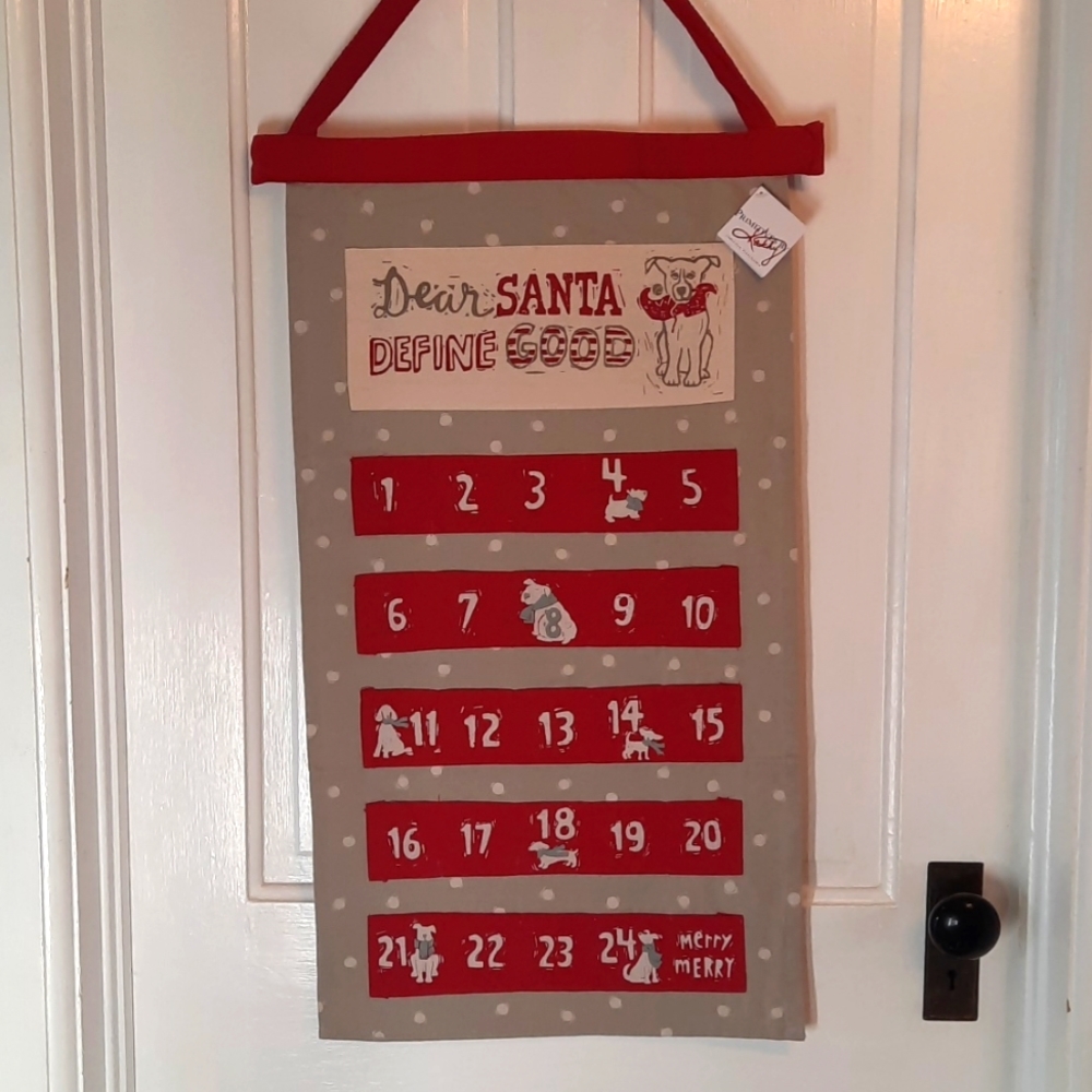 Dog Pet Holiday Christmas Countdown Treat Calendar Pockets Fabric Hanging